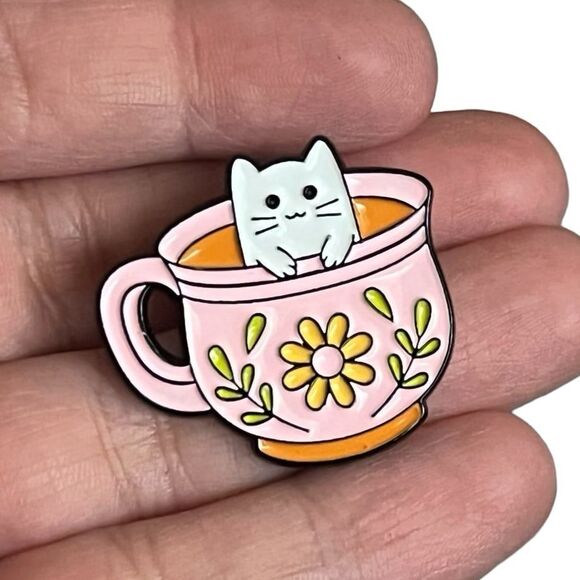Kawaii Kitty Cat Teacup Mug Enamel Pin - Picture 8 of 9